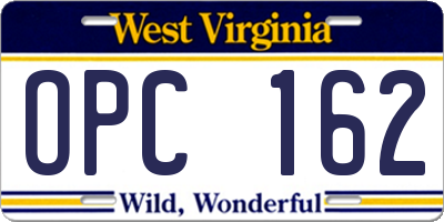 WV license plate OPC162