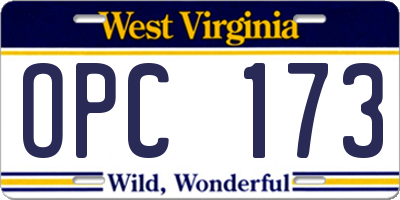 WV license plate OPC173