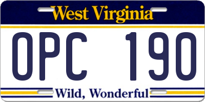 WV license plate OPC190