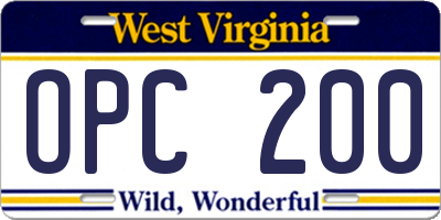 WV license plate OPC200