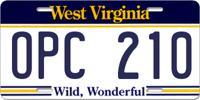 WV license plate OPC210