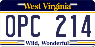 WV license plate OPC214