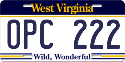 WV license plate OPC222