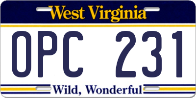 WV license plate OPC231