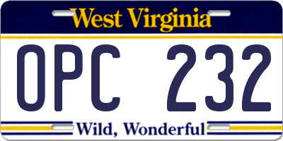WV license plate OPC232