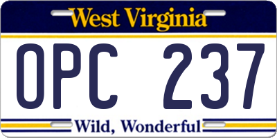 WV license plate OPC237