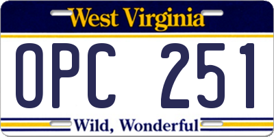 WV license plate OPC251