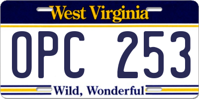 WV license plate OPC253
