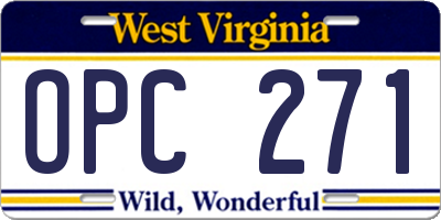WV license plate OPC271