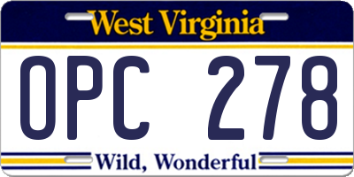 WV license plate OPC278