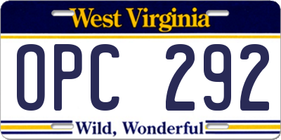 WV license plate OPC292
