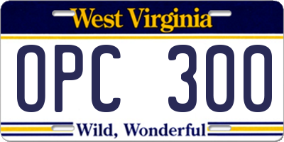WV license plate OPC300