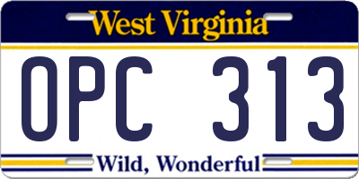 WV license plate OPC313