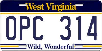 WV license plate OPC314