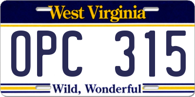 WV license plate OPC315