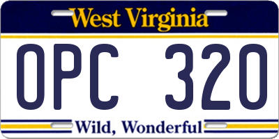 WV license plate OPC320
