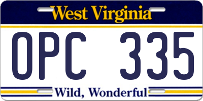 WV license plate OPC335