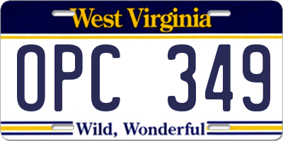 WV license plate OPC349