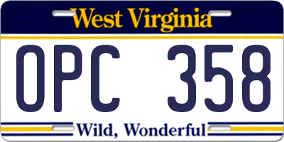 WV license plate OPC358