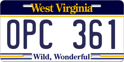 WV license plate OPC361