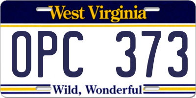 WV license plate OPC373