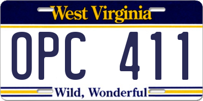 WV license plate OPC411