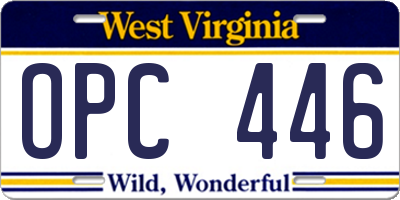 WV license plate OPC446