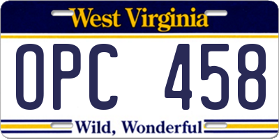 WV license plate OPC458