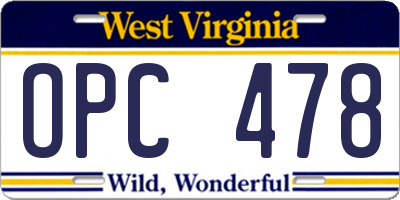 WV license plate OPC478