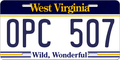 WV license plate OPC507