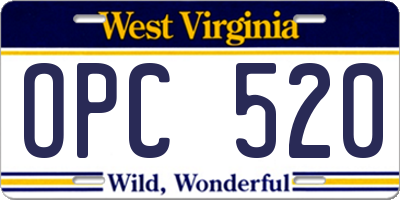 WV license plate OPC520