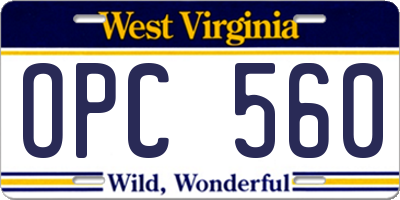WV license plate OPC560