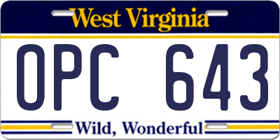 WV license plate OPC643