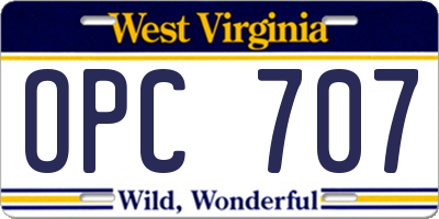 WV license plate OPC707