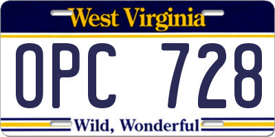 WV license plate OPC728