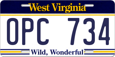 WV license plate OPC734