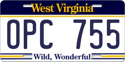 WV license plate OPC755