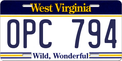WV license plate OPC794