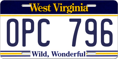 WV license plate OPC796