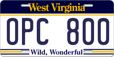 WV license plate OPC800