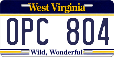 WV license plate OPC804
