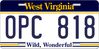WV license plate OPC818
