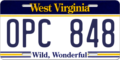 WV license plate OPC848