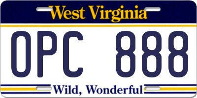 WV license plate OPC888