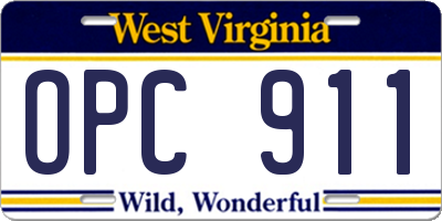 WV license plate OPC911