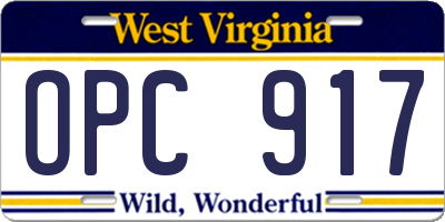 WV license plate OPC917
