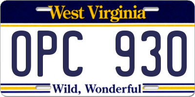 WV license plate OPC930