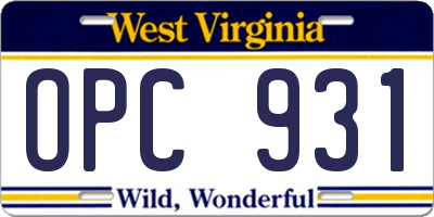 WV license plate OPC931