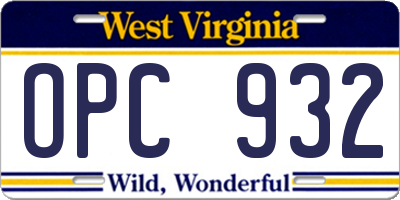 WV license plate OPC932