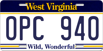 WV license plate OPC940